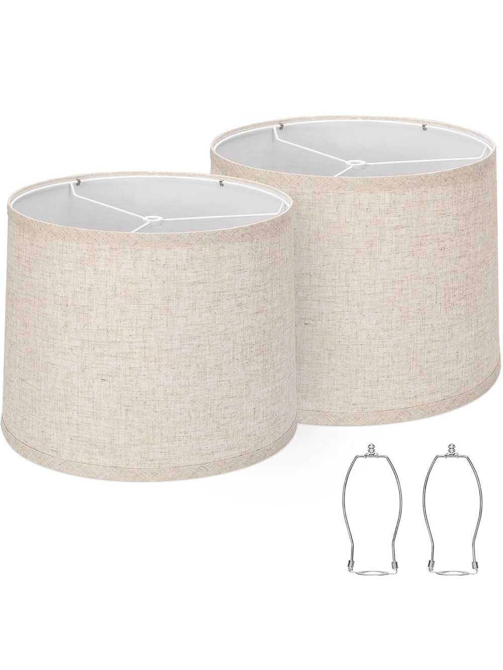 Set of 2 Neutral Linen Drum Lamp Shades - Beige